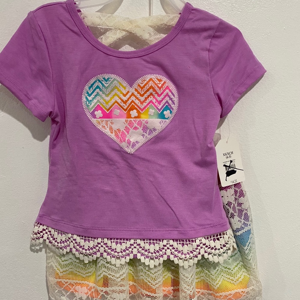 NEW! Girls 2PC Rainbow Shirt & Skirt Combo